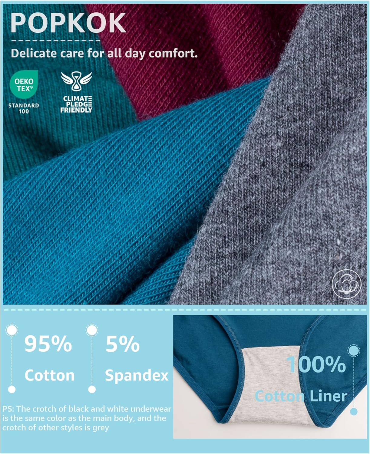 POPKOK Teen Girls Cotton Underwear Mid Waist Brief Panties 6 pack - Image 4