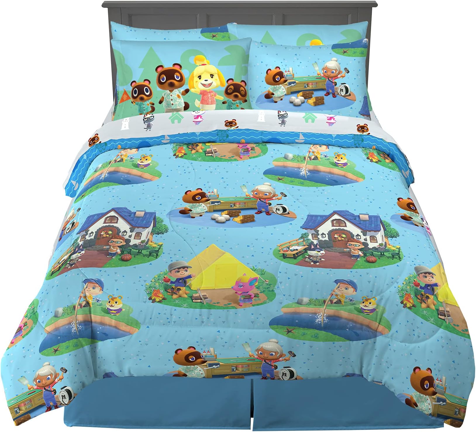 Franco Kids Bedding Soft Comforter and Sheet Set with Sham, 7 Piece Full Size, Animal Crossing