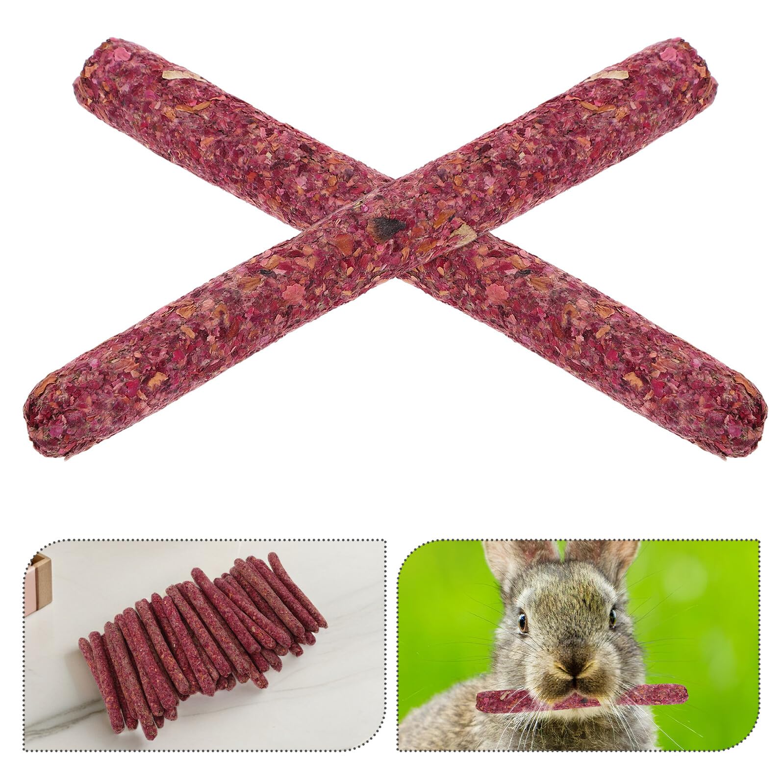 Bâtonnets à Mâcher pour Lapins et Petits Animaux – Friandises Dentition Naturelles en Foin de Luzerne et Pétales de Rose – 500 G – Jouets à Mordiller pour Chinchillas Cobayes et