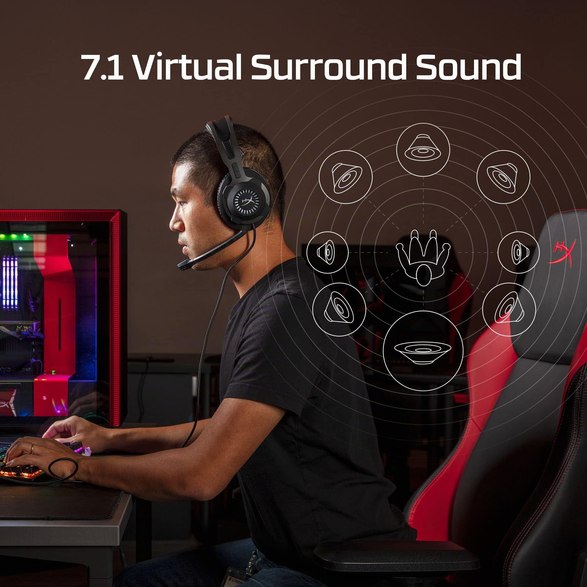 HyperX Cloud Revolver, Cuffie da Gaming, Connessione Cablata a 3,5 mm, Audio Surround 7.1, Telaio in Acciaio, Cuscinetti in Memory Foam Rivestiti in Similpelle, Adatto per PC e Console, Grigio