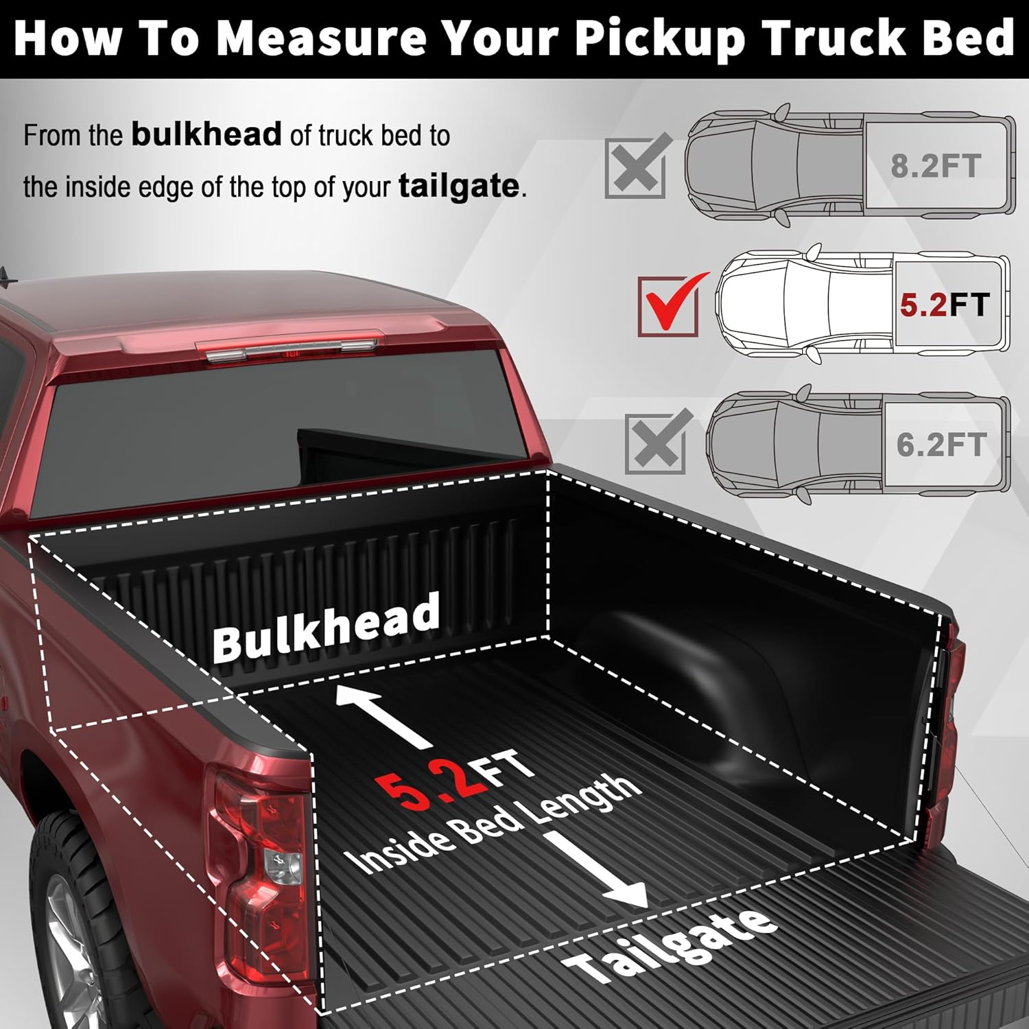 5.2FT Soft Tri Fold Truck Bed Tonneau Cover Compatible for 2020-2026 Jeep Gladiator,62.4inch