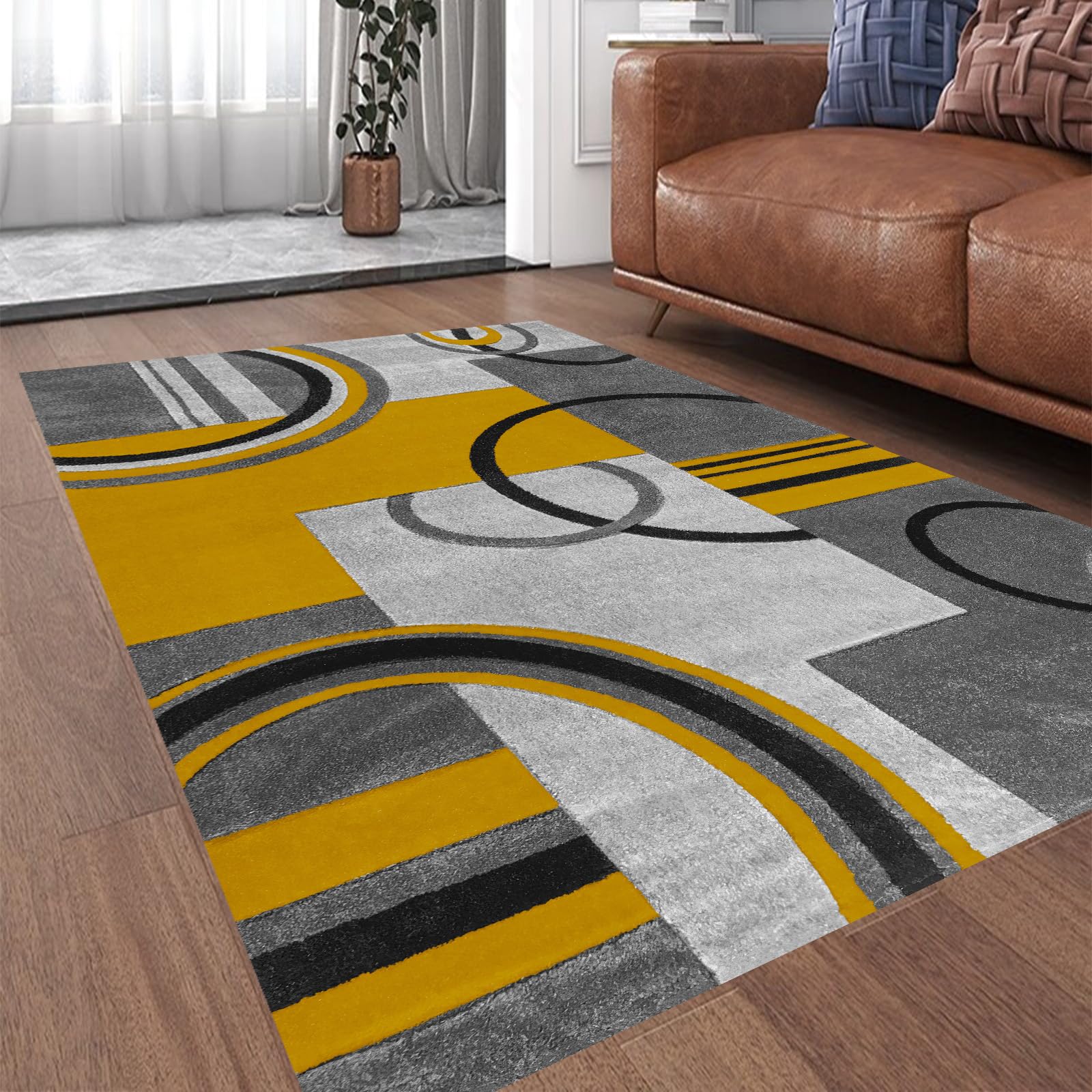Tapis lavable et antidérapant avec motif géométrique pour sécuriser le salon