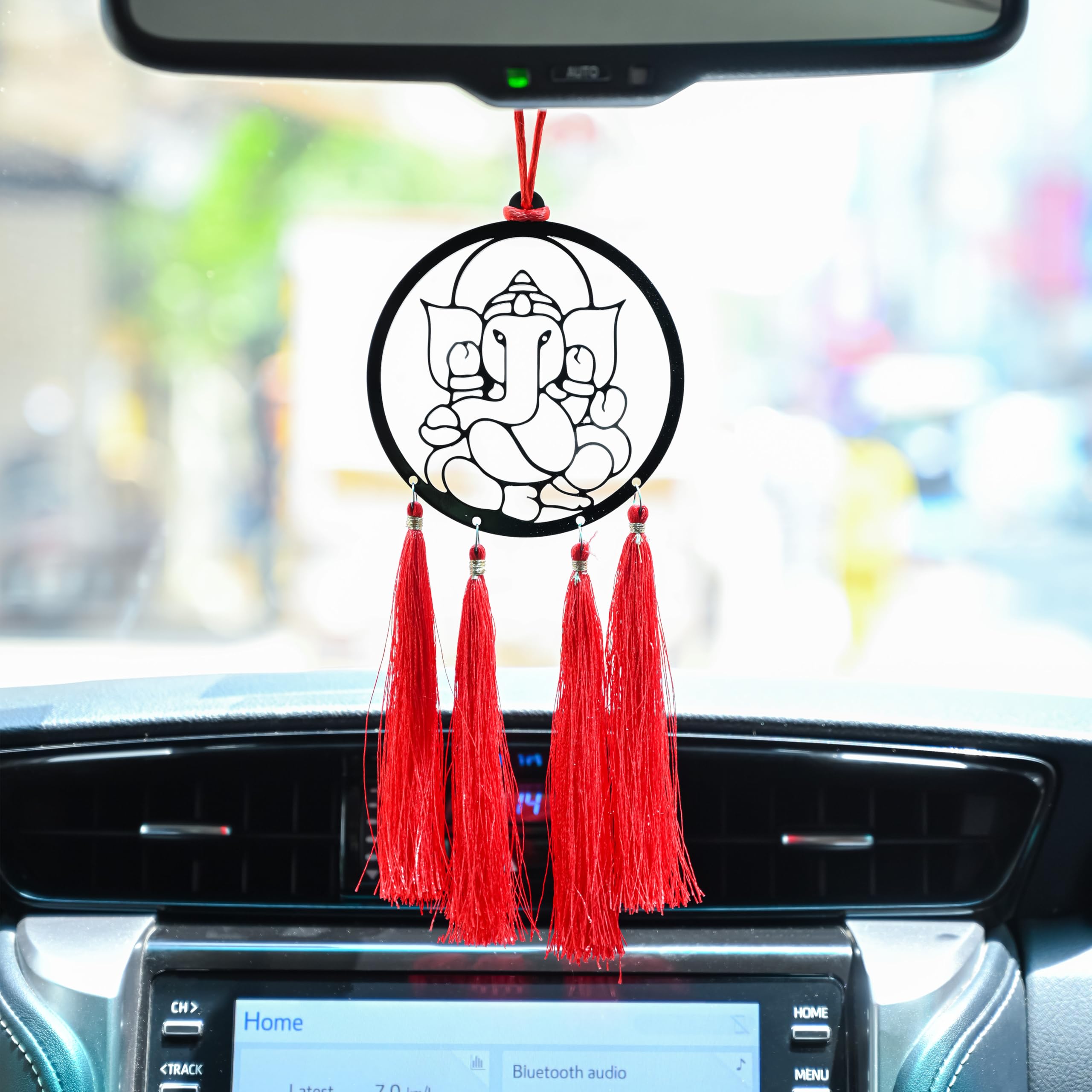 ZAICUS Ganesh Car Hanging Dream Catcher with Red Tassels | Laser Cut Metal Decorative Hanging for Car, Home & Office | Good Luck & Positive Energy Decor-image-36