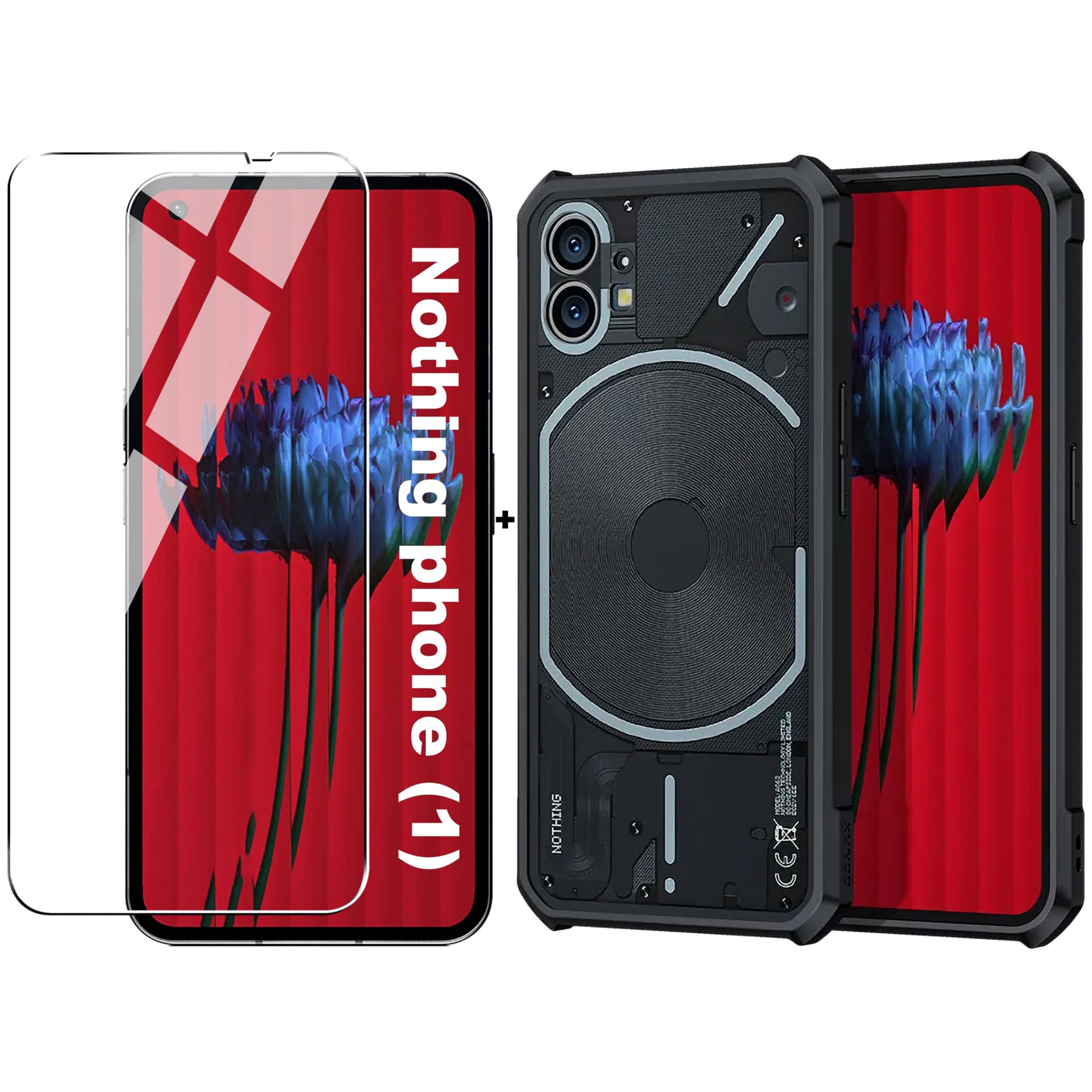 For Nothing Phone 1 Case and Tempered Glass Screen Protector, Camera Lens Protection Cover, TPU Shockproof Airbags Bumper Mobile Phone Back Cover, Anti-Yellowing Slim Fit Protective Casing