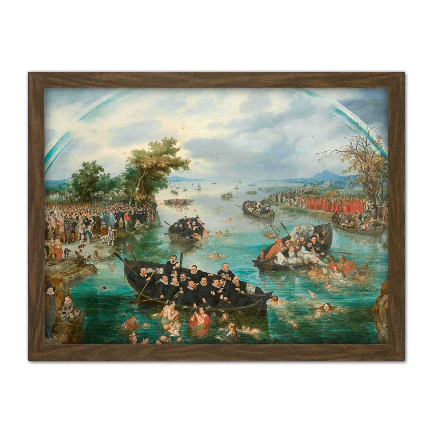 Van De Venne Fishing For Souls Painting - Large Framed Wall Art Print - Artery8 - W18 inch x H24 inch - Brown