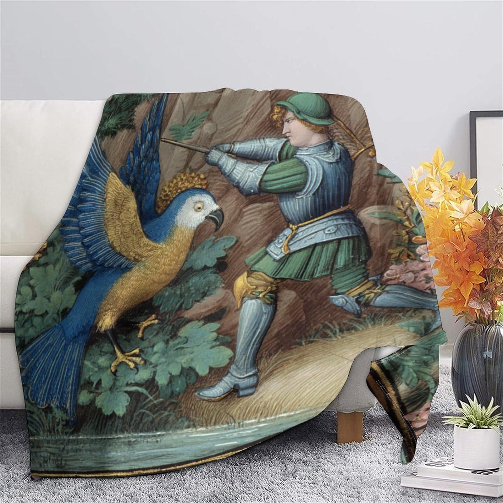 Un XIV Manta Estampada 3D Bandito del secolo che indossa un'armatura combatte un pappagallo Colcha De Diseño Ropa De Cama De Microfibra Suave Y Cálida Sofá Ropa De Cama 80x90inch(200x230cm)