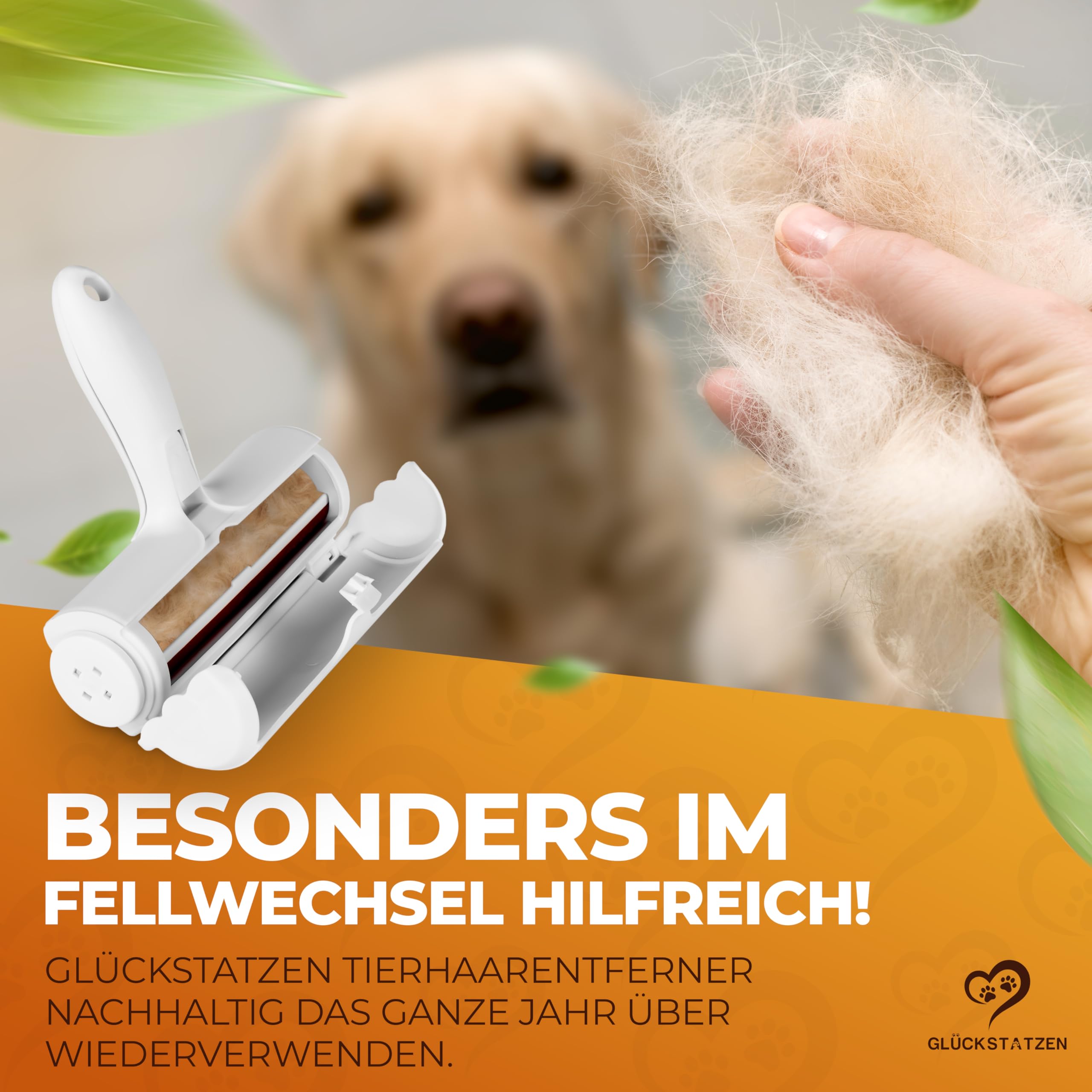 Tierhaarentferner & Fusselbürste für Hunde- und Katzenhaare – Wiederverwendbarer Haarentferner für Sofa, Auto, Teppich & Bett – Fusselroller ohne Kleber mit Auffangbehälter