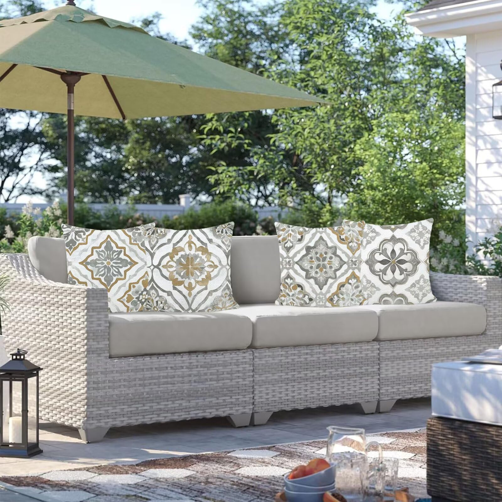 Cuscini Per Divano 50x50cm Set di 4 Cuscini da Esterno Divano Boemo Cuscino Esterno Decorativo in Piazza Estate Lino Impermeabile Cuscino Outdoor Pillowcase, Decorazione Del Giardino Modello R-1