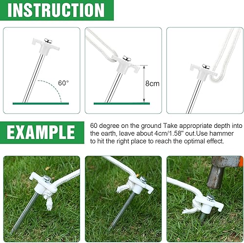 Miniatura 4 de 20 estacas de 10 pulgadas resistentes para tienda de campaña, estacas de metal para tienda de campaña, estacas de camping con 4 cuerdas de 10 pies
