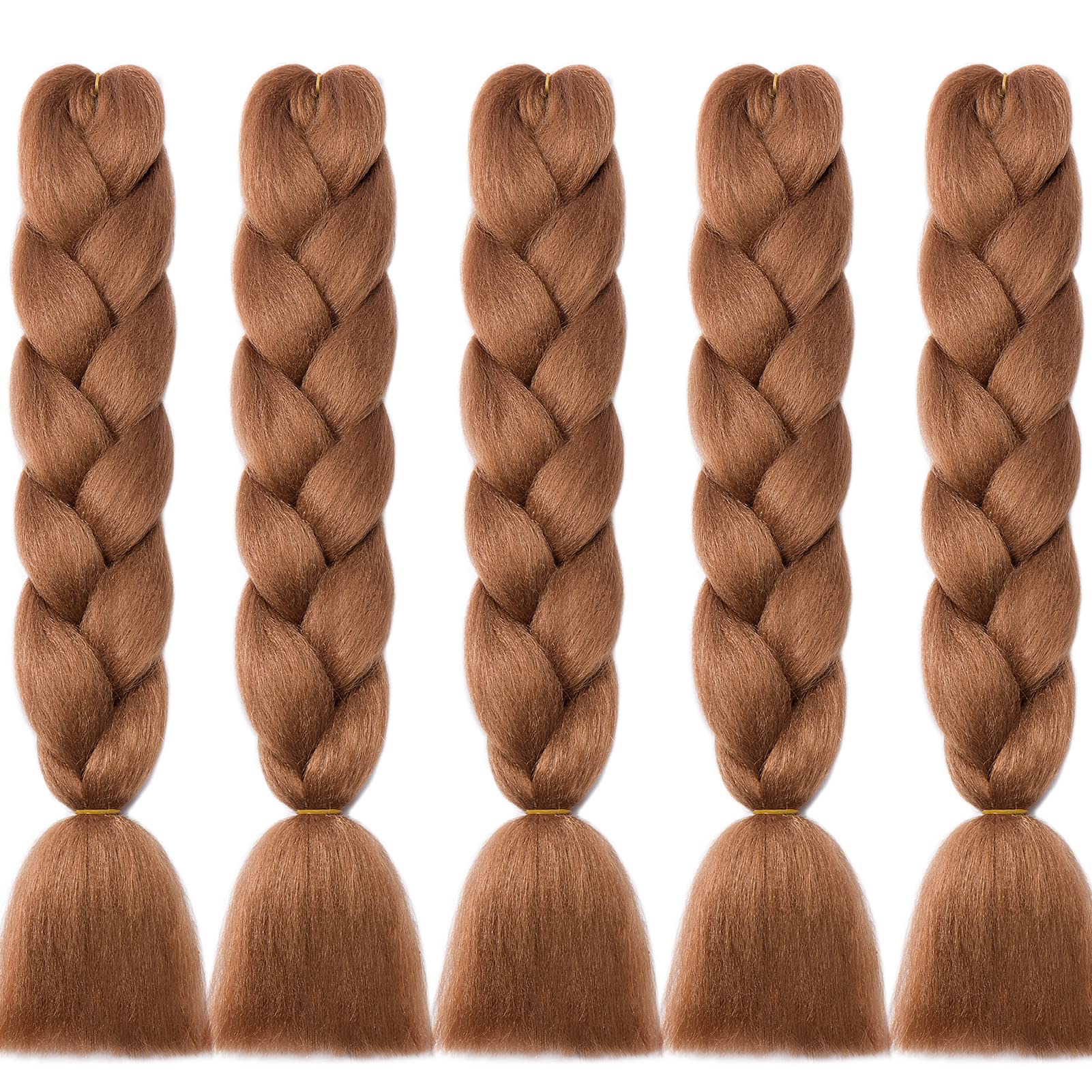 60cm Pelo Sintetico para Trenzas Africanas Extensiones de Cabello Jumbo Braids Crochet Braiding Hair Extensions 5PCS (Castaño claro)