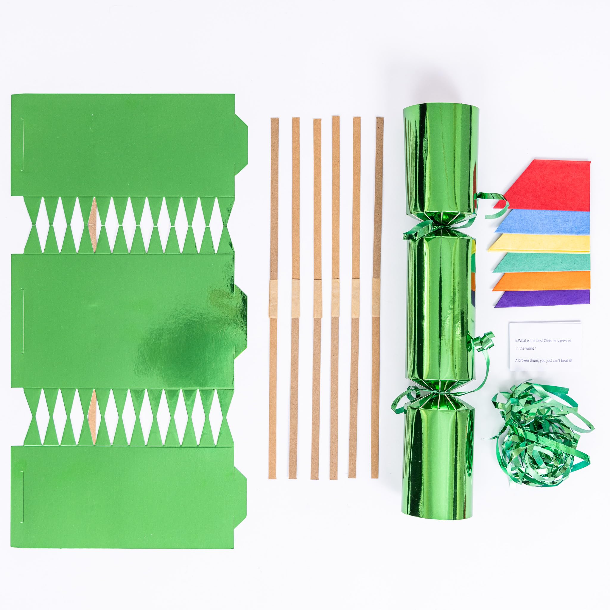 evelay Pack 24 Make Your Own Christmas Crackers Kit Foil DIY Fill Your Own Crackers Snaps Hats & Jokes (Green)