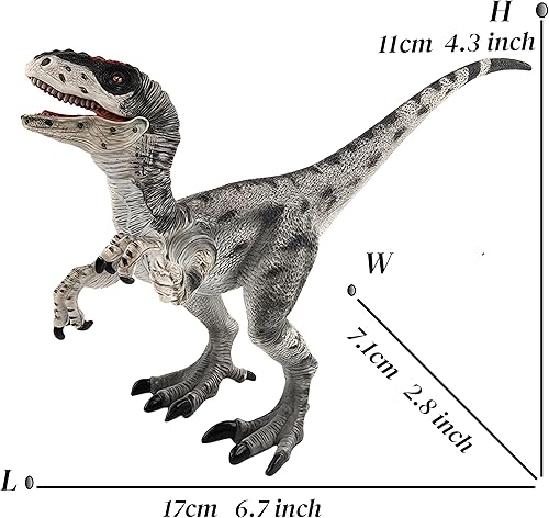 Miniatura 6 de Figura de velociraptor de juguete de dinosaurio con mandíbula y manos móviles, figura de acción de Raptor con detalle de regalo y colección Dinos