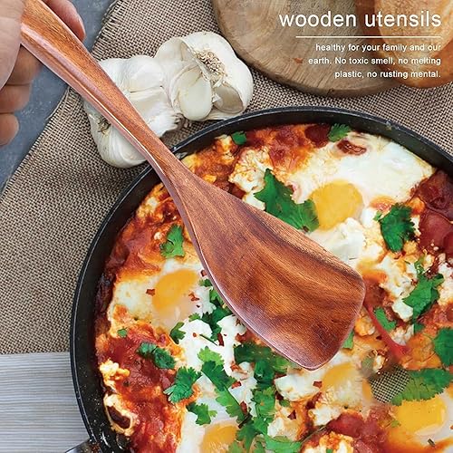 Miniatura 4 de Juego de 2 espátulas de madera para cocinar, utensilios de cocina de madera natural (15.6 pulgadas)