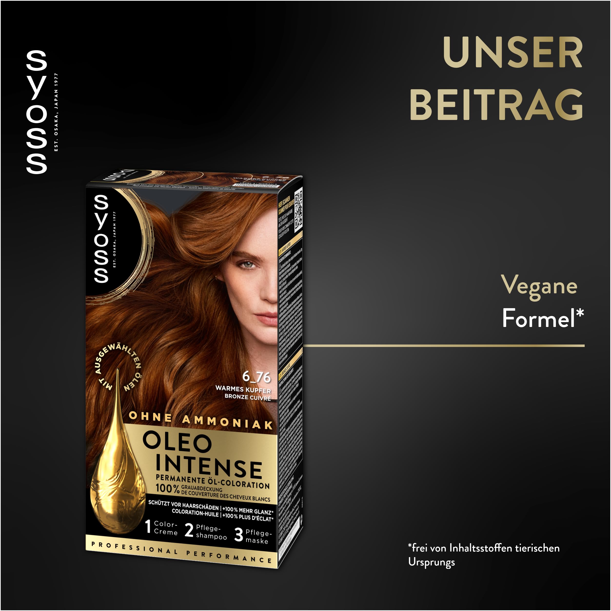 Syoss Oleo Intense - Coloración de aceite 6-76, cobre cálido, nivel 3 (115 ml), color permanente con aceite nutritivo, coloración sin amoniaco
