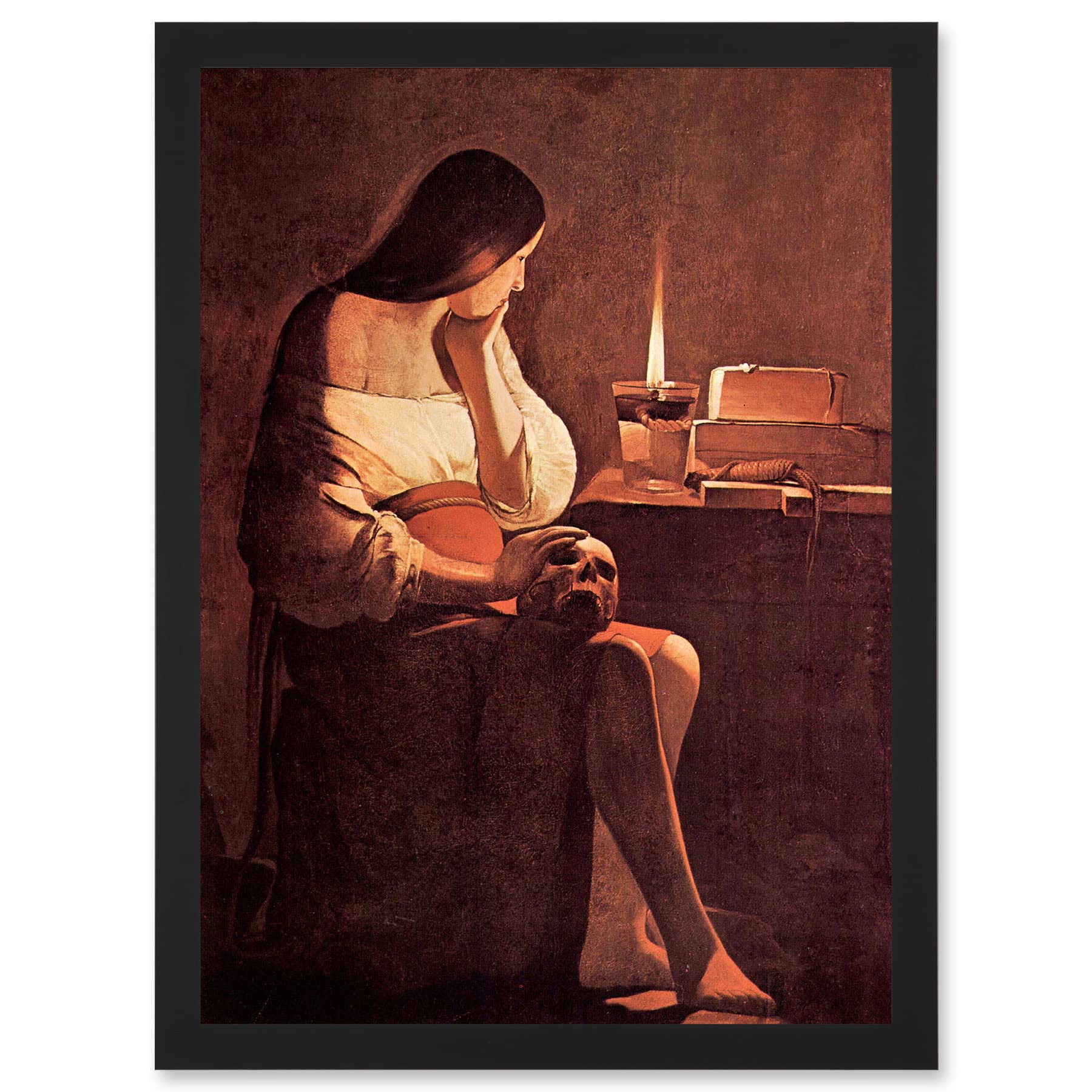Wee Blue Coo Painting La Tour Mary Magdalene Old Master Artwork Framed Wall Art Print A4