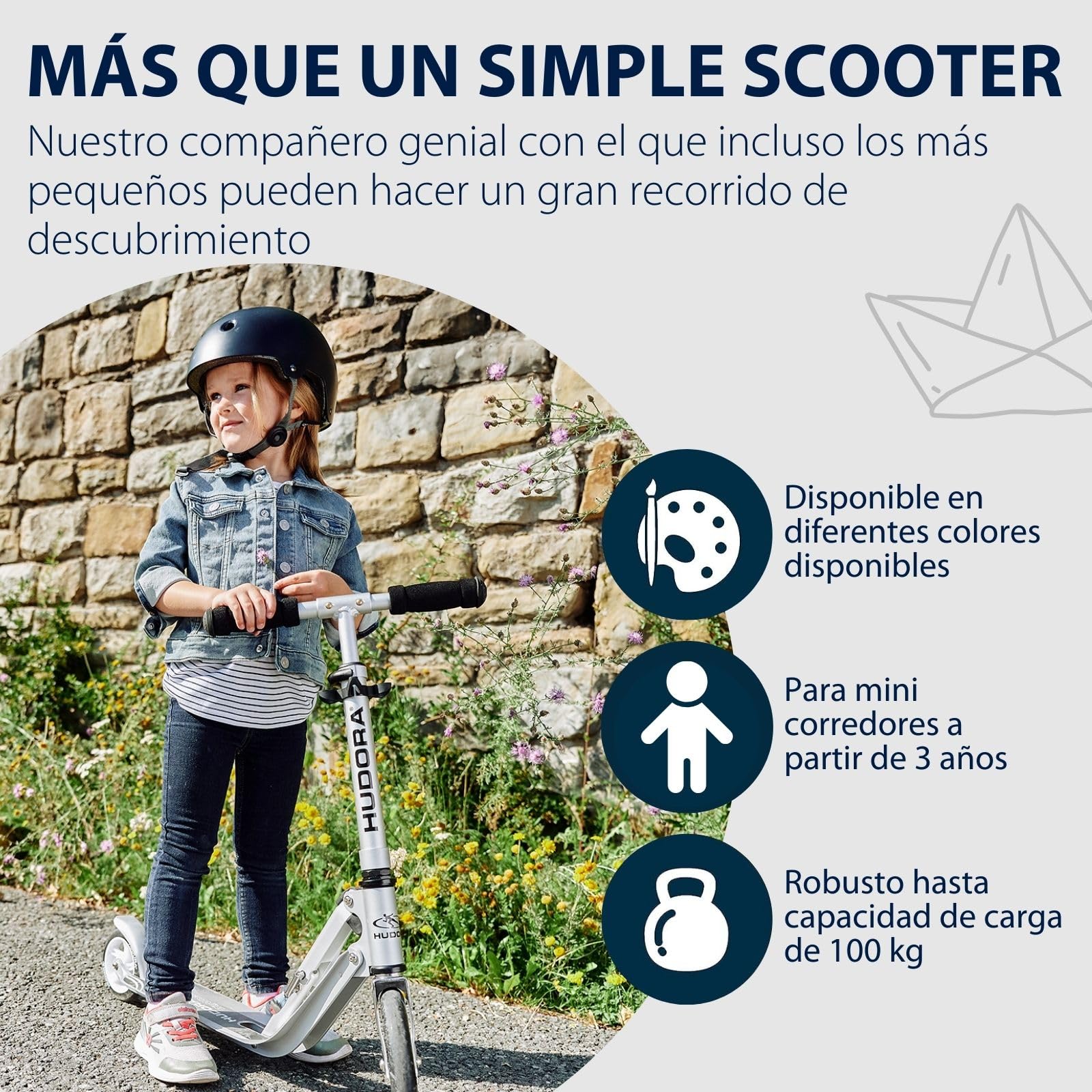 HUDORA Little BigWheel Scooter - Safe aluminium scooter for children from the age of 3 - Height-adjustable & foldable city scooter for up to 100kg - Stable scooter with large tyres