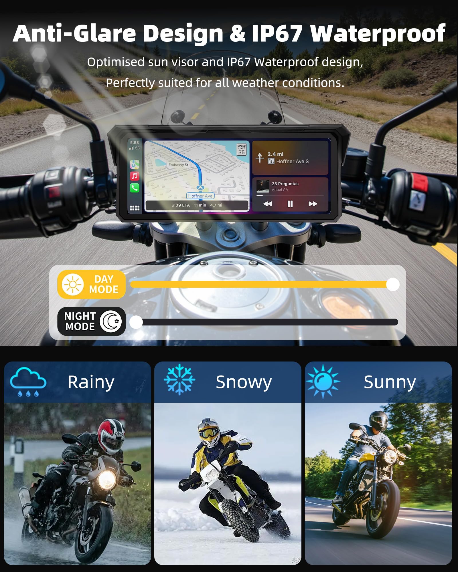 8,1 Zoll Motorrad Carplay Drahtloses Carplay und Android Auto für Motorräder, IP67 Wasserdichtes Touchscreen Motorrad Navi GPS, Bluetooth-Audio, Siri und Google