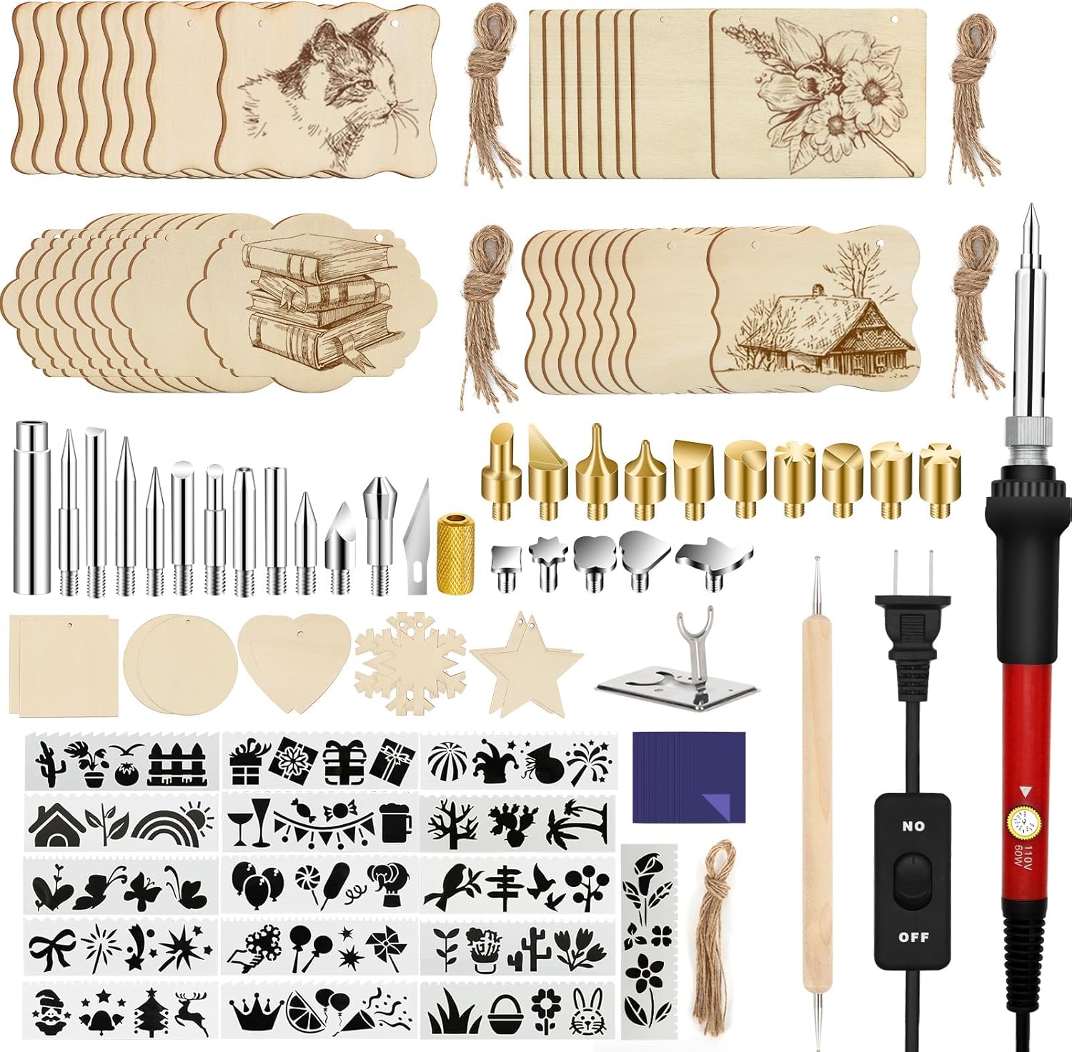 Wood Burning Kit and Wood Ornaments, 73Pcs Wood Burning Kit