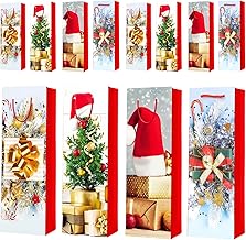 Christmas Bottle Bags Wine Carry Bag,12Pack Gift Bags for Wine,Xmas Wine Bottle Gift Bag Multipack Kraft Paper WineBags with Rope Handles,Xmas BottleBags for Wine,Whiskey,Spirits,Champagne
