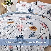 Vista 5 de WONGS BEDDING Juego de edredón floral Queen, 3 piezas juego de cubrecama azul y rosa cubrecama botánica cubrecamas cubre cama edredones, juego