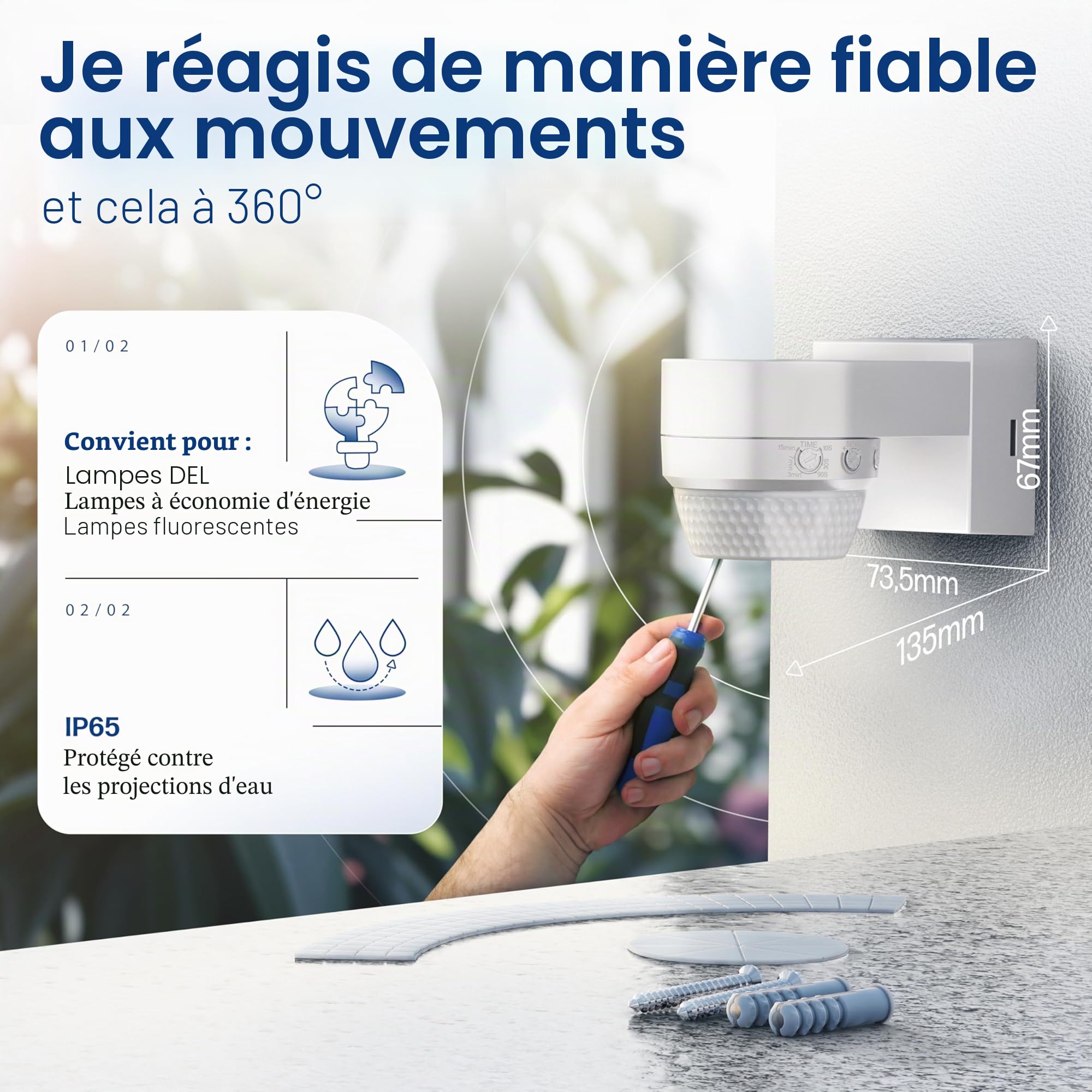 Huber Motion 100 Détecteur de mouvement infrarouge 360° avec 4 capteurs et lentille Fresnel - IP65, LED, protection anti-pénétration et limitation de zone, montage