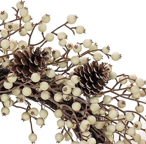 Miniatura 3 de HGTV Home Collection - Corona de Navidad artificial sin luz, racimos de bayas de tallo largo, base de anillo de rama tejida, sin luz, 24 pulgadas