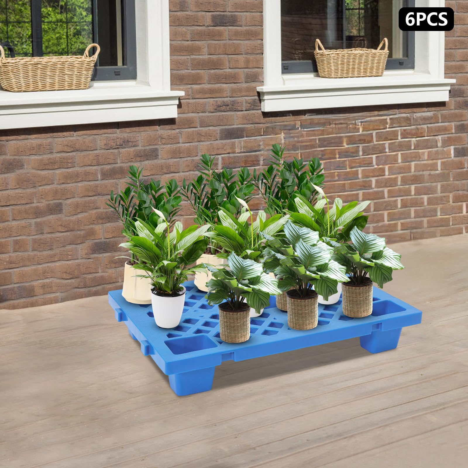 6 Pcs Plastic Pallets,6 Pcs Interlocking Storage Pallets,Waterproof Grid Ventilation Garage Floor Pallets for Warehouses, Factories,Logistics Centers (23.62 * 15.75 * 3.94in)