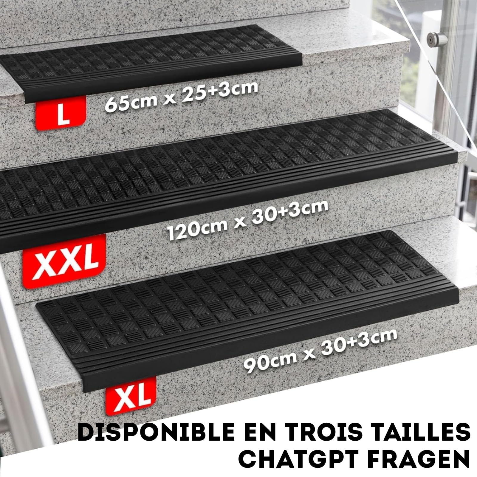 KARAT Tappetini per scale in gomma Diamond per esterni, gradini autoadesivi antiscivolo e resistenti alle intemperie UV, protezione per scale anti-inciampo (30 x 120 cm, 10 pezzi)