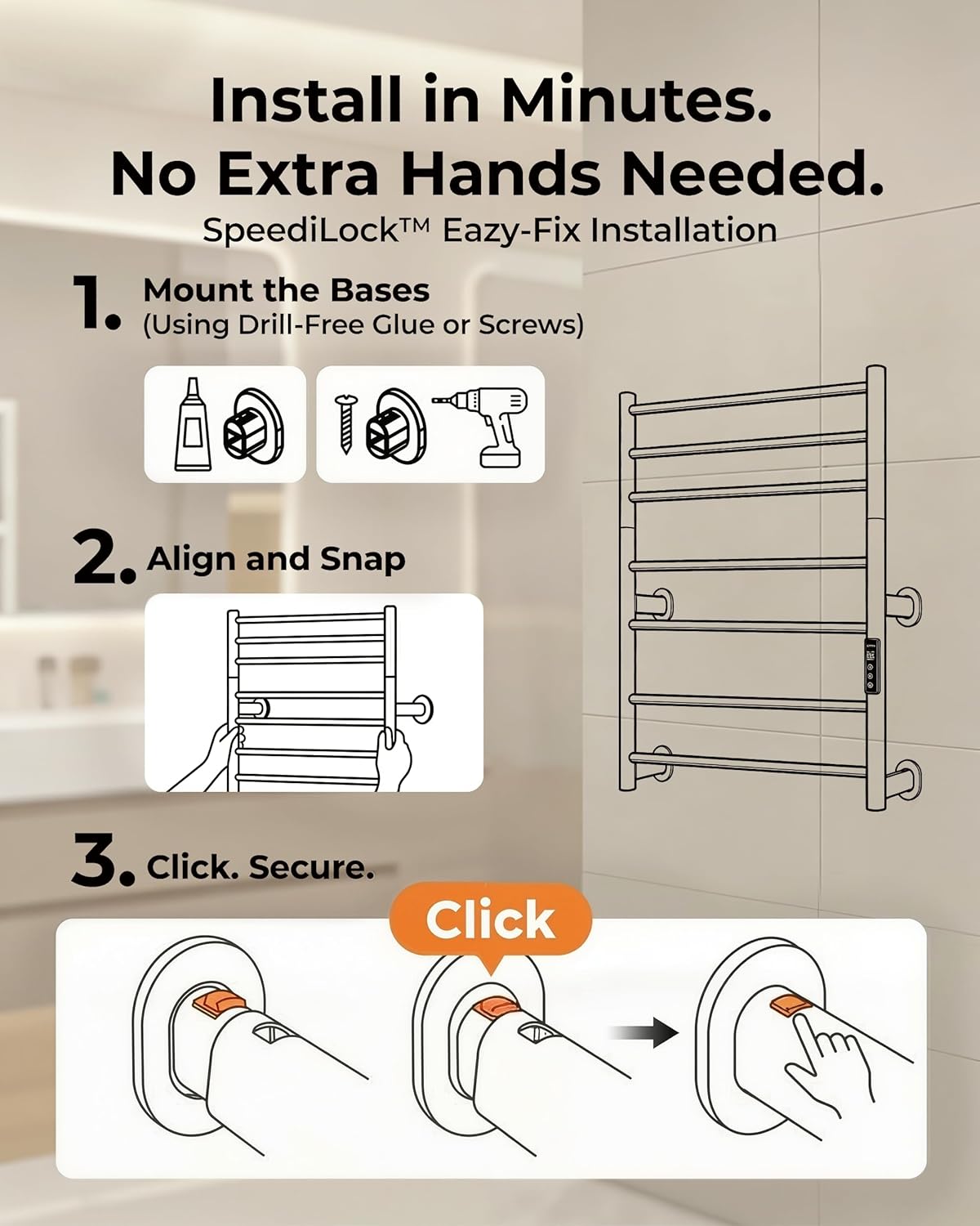 Foldable Heated Towel Rack, Smart Dual-Zone App & Voice Control Electric Towel Warmer Rack, GFCI Plug-in/Hardwired, Wall-Mounted, Drill-Free Install, Brushed, CA3-700X550-Pro-S