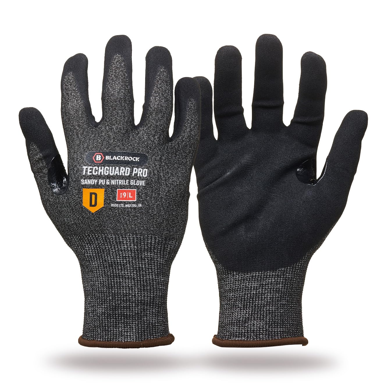 TechGuard Pro Cut Resistant Safety Gloves – ISO Cut Level D, EN388 4X42D, Sandy Nitrile Palm for Oily Grip, 21 Gauge Liner, Touchscreen Compatible - Size 9/L