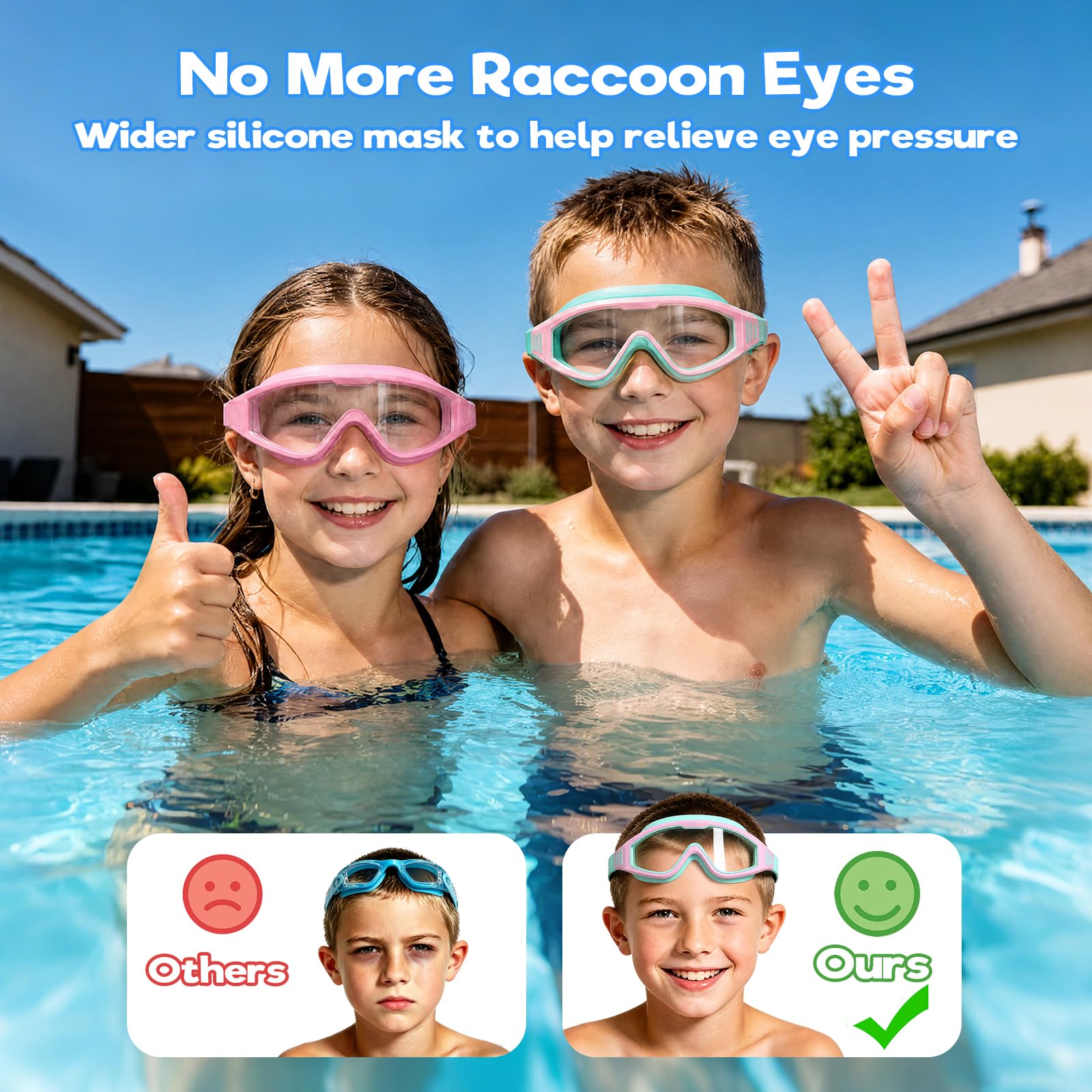 Findway Kids Swimming Goggles Unisex, 2 Pack Swimming Goggles Kids 4-16 Anti-fog Anti-leak Anti-UV 180° HD Vision - Image 6