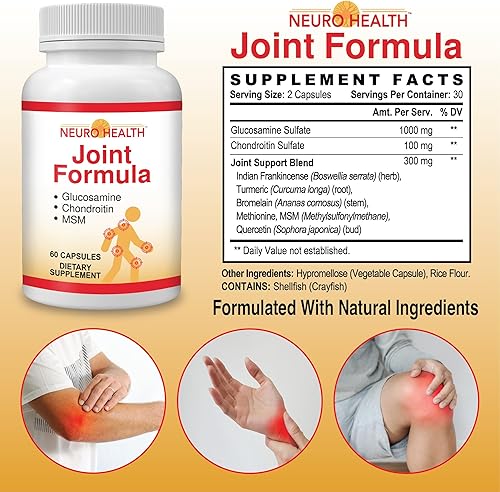 Miniatura 2 de Fórmula articular con glucosamina, condroitina y MSM, 60 cápsulas (1 botella) CúrcumaSuplemento de apoyo articular para huesos, espalda, rodillas,