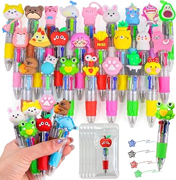 26 Pcs Mini Multicolor Pens in One 4-in-1, Cute Kawaii Ballpoint Pens Bulk with 26 Different Designs, Classroom Rewards, Student Gifts, Party Favors, Back to School Supplies for Kids