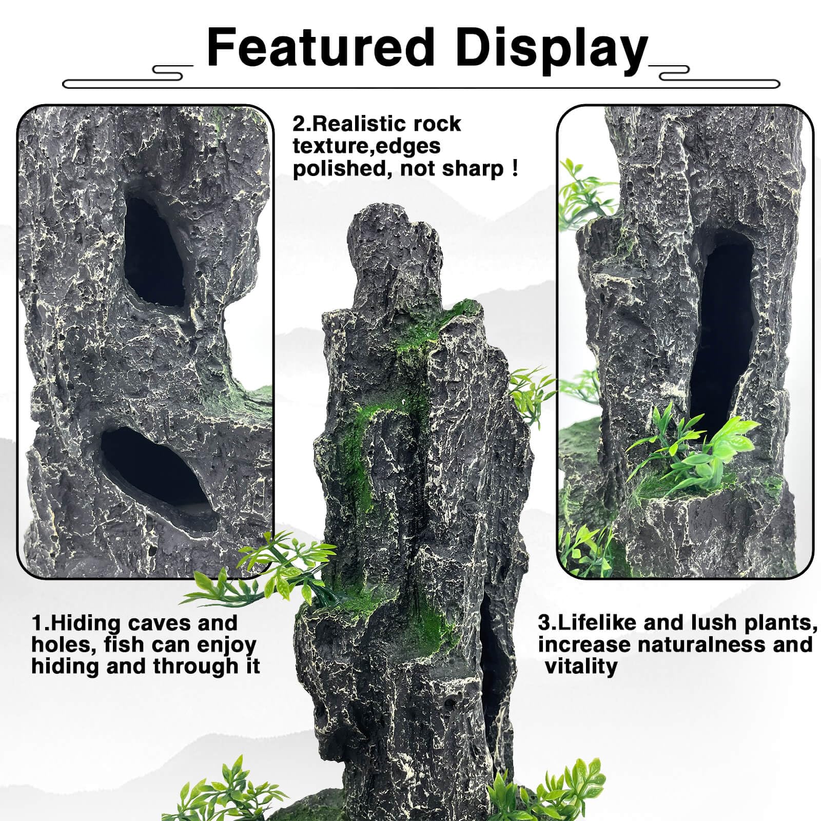 Adorno de piedra con vista a la montaña para acuario, árbol, cueva de roca, decoración de acuario grande y alto, decoraciones de acuario extra grandes para decoraciones de peceras para pecera,