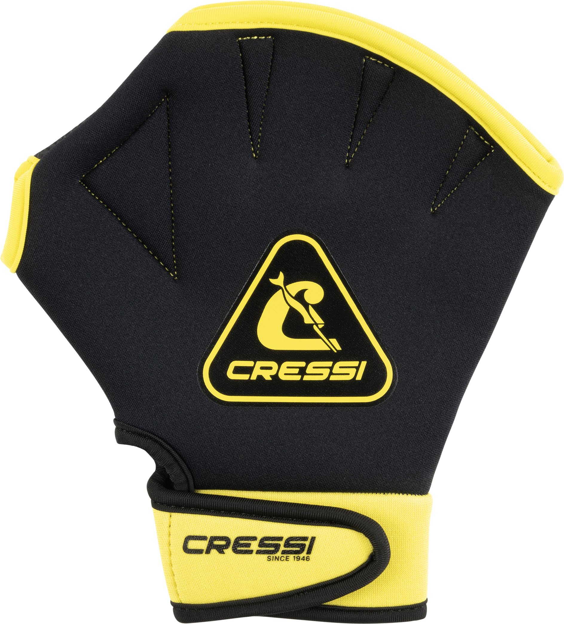CRESSI Aqua Boost Swim Gloves Black/Yellow - Guantes Palmeados Unisex Neopreno Ultraspan Negro/Amarillo con Correa, para Natación, Entrenamiento Brazos, Espalda y Hombros, Aquafitness, Aquagym