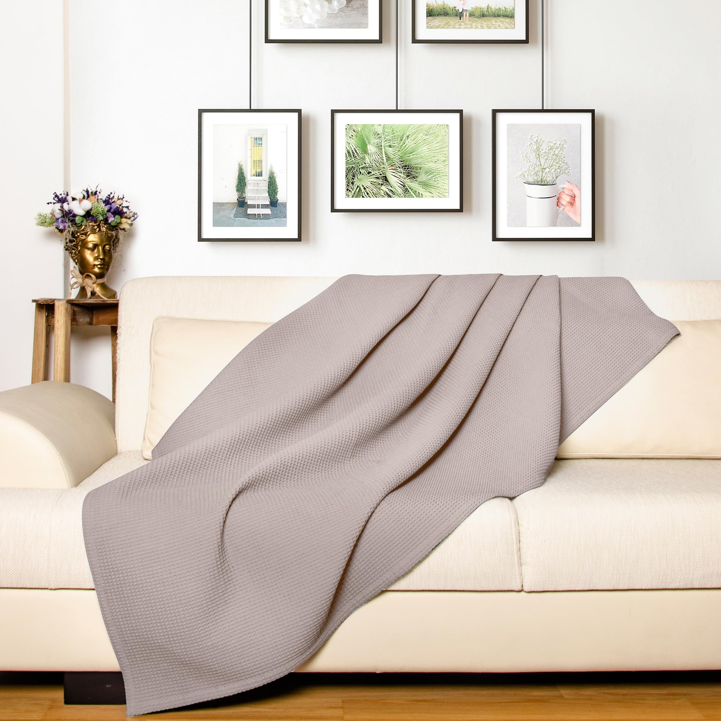 LAYNENBURG Narzuta premium 180 x 220 cm - Waflowa pique 100% bawełna - lekka narzuta domowa o wyglądzie waflowym - narzuta bawełniana jako narzuta na łóżko, narzuta na sofę, narzuta na kanapę - koc na