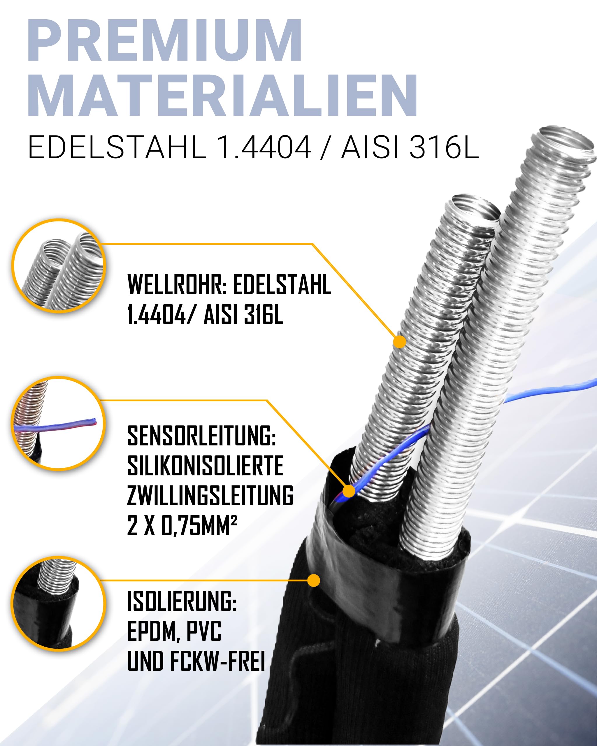 H2O-Flex | DN20 Solar Tube | 5 m | Solar Cable | Stainless Steel