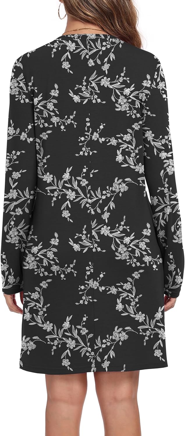 Women's Fall Casual Long Sleeve Crew Neck Dresses Fashion Outfits Cozy Swing with Pockets - Image 4