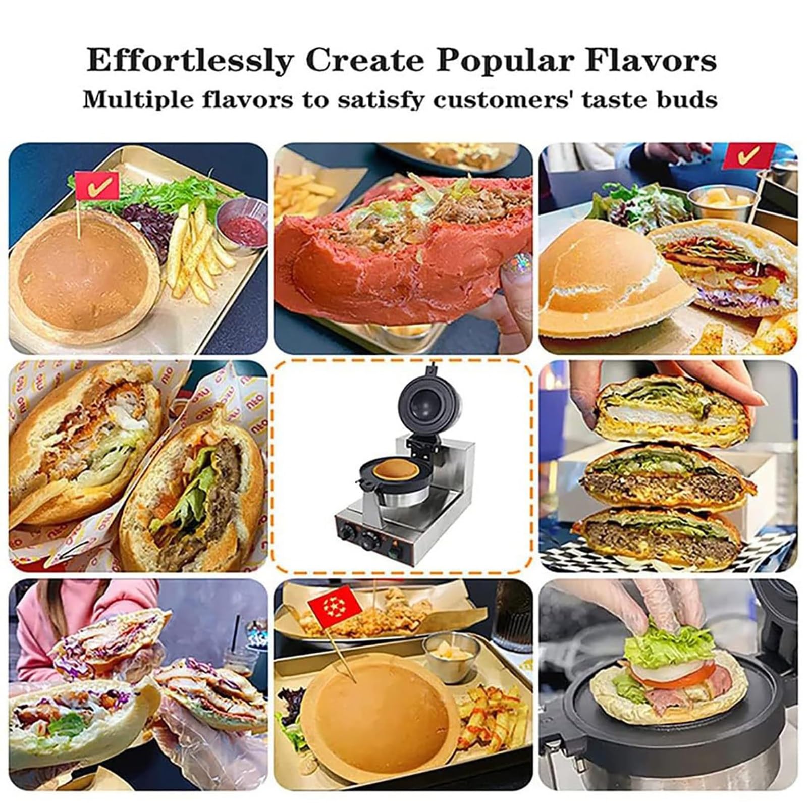 MáQuina Para Hacer Hamburguesas Y SáNdwiches Ufo, Prensa EléCtrica Para Hamburguesas Con Placa Antiadherente Giratoria De 180° - Gofrera - MáQuina Para Hamburguesas(Dual)