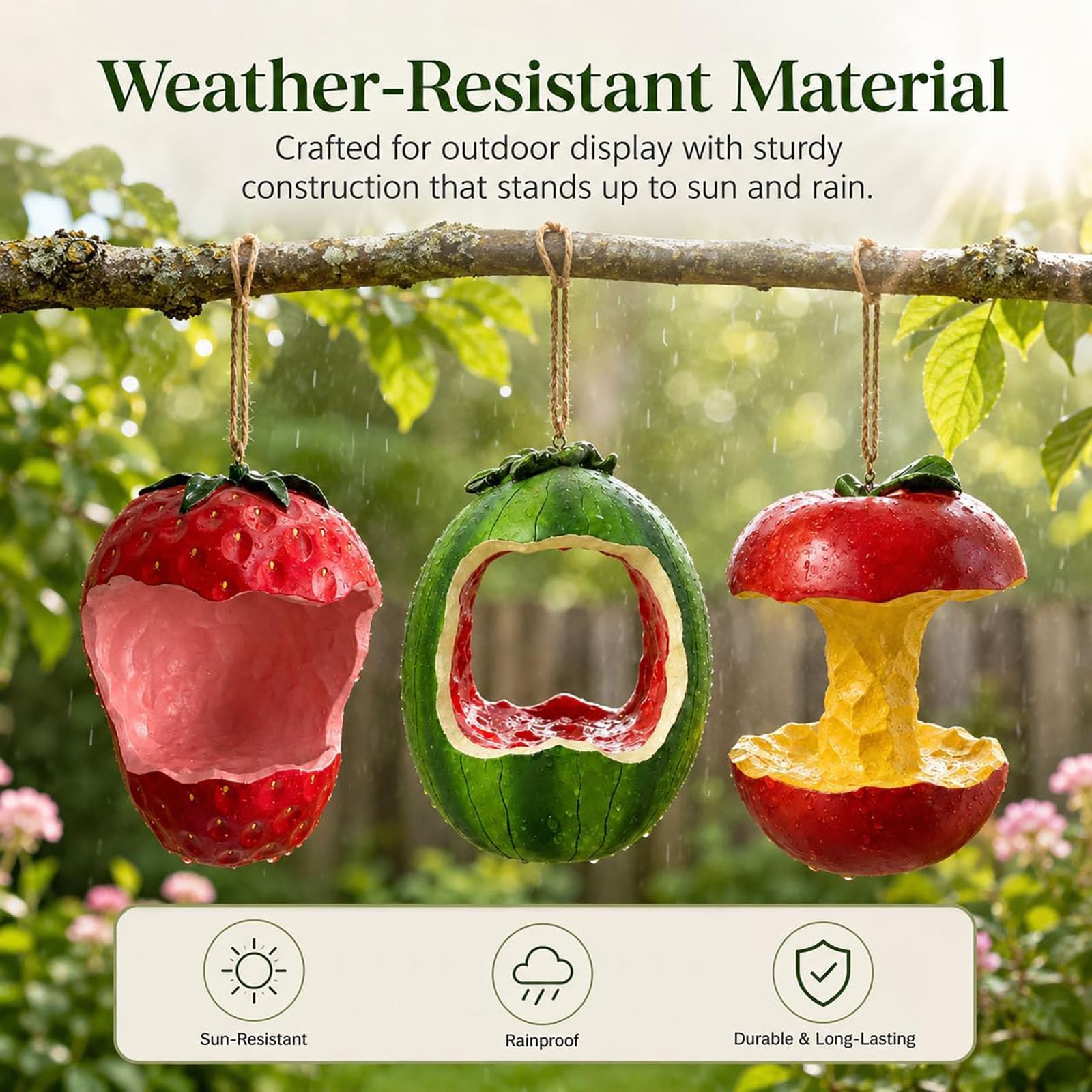 Mangiatoia per uccelli decorativa all'aperto, accento da appendere al cortile a forma di frutta, ornamento da esterno in corda di iuta, stazione di alimentazione per uccelli selvatici (#B)