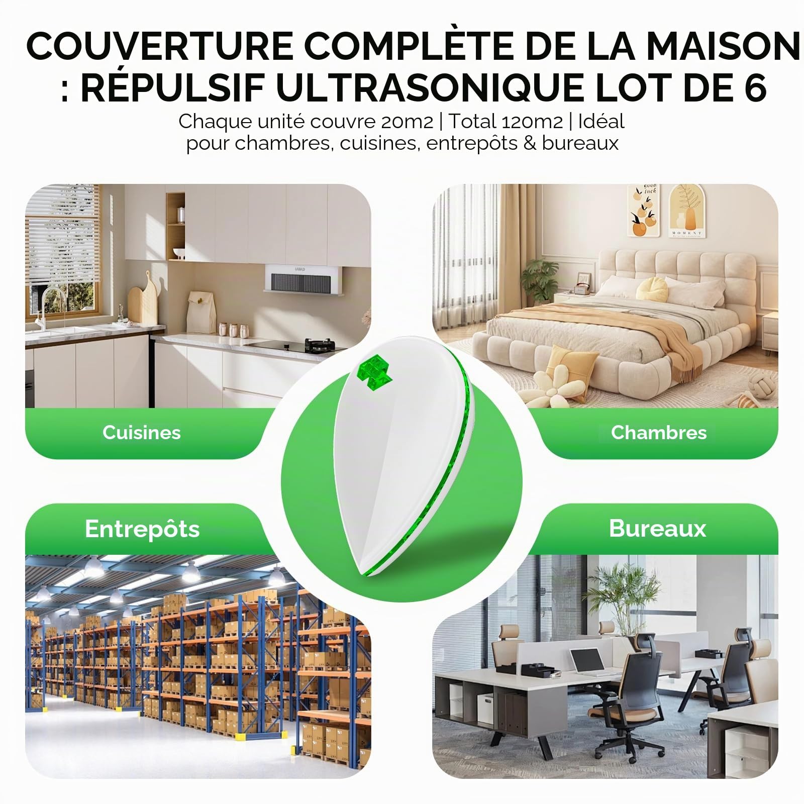 Répulsif Moustique Ultrason (Lot de 6) Anti Moustique Électronique Intérieur avec 3 Modes Intelligents & Veilleuse Anti Rongeurs,Souris,Mouche sans Danger pour Femme Enceinte et Bébé