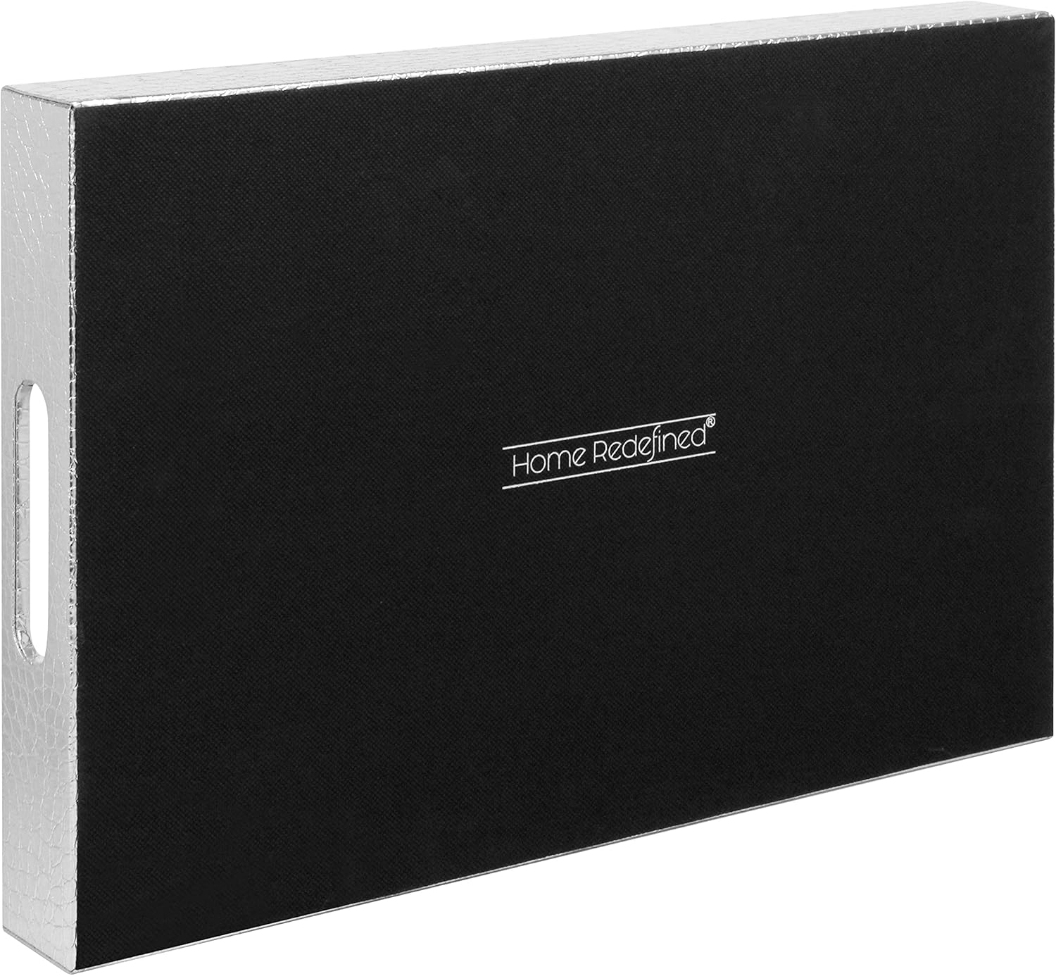 Holiday Deals 🛒 Home Redefined 18”x12” Rectangle Alligator Faux Leather Decorative Serving Tray with Handles, Silver