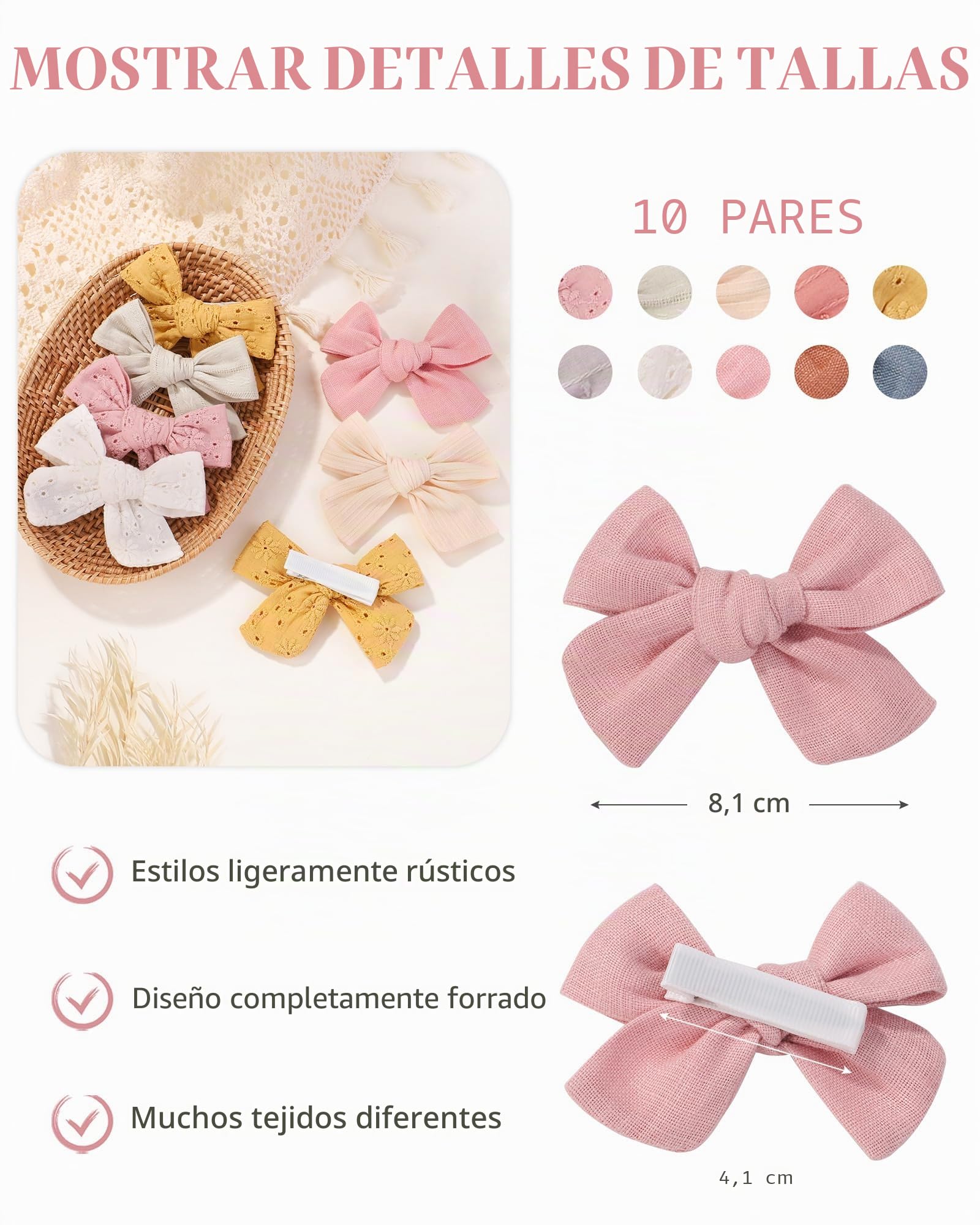 Jollybows 20 Piezas Pinzas de Lazos Pelo Niña, 8,9cm Lazos de Coletas Completamente Forrados Pinza Accesorios para Cabello para Niños Pequeñas