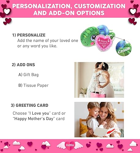 Miniatura 2 de DolliBu Happy Mother's Day Plush Buddies - Figura de peluche de tortuga marina – Lindo animal de peluche con mensaje de corazón rosa para la mejor