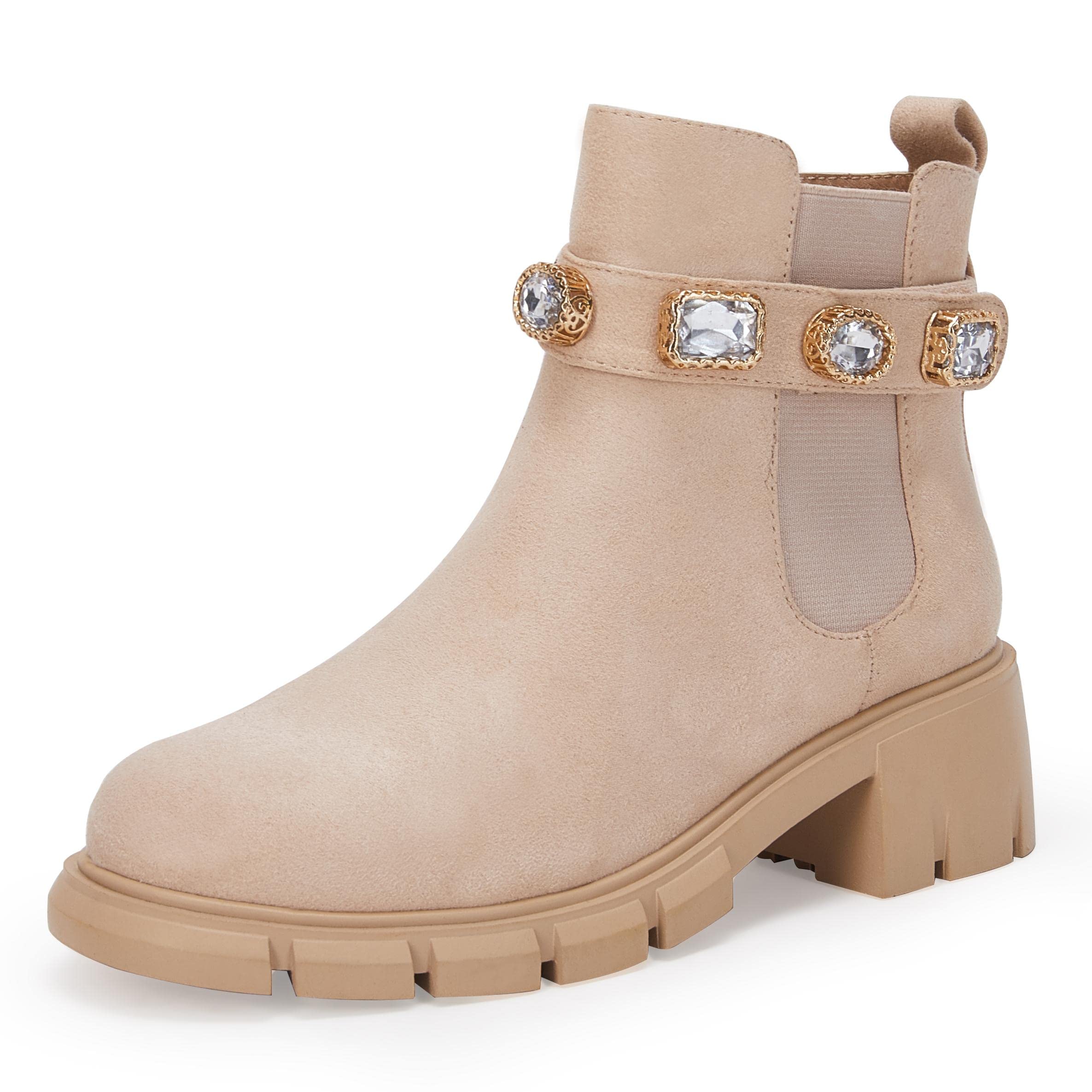 Photo 1 of Girl's Lug Sole Ankle Boots Chunky Heel Platform Round Toe Side Zip Chelsea Booties- size 13 kids 