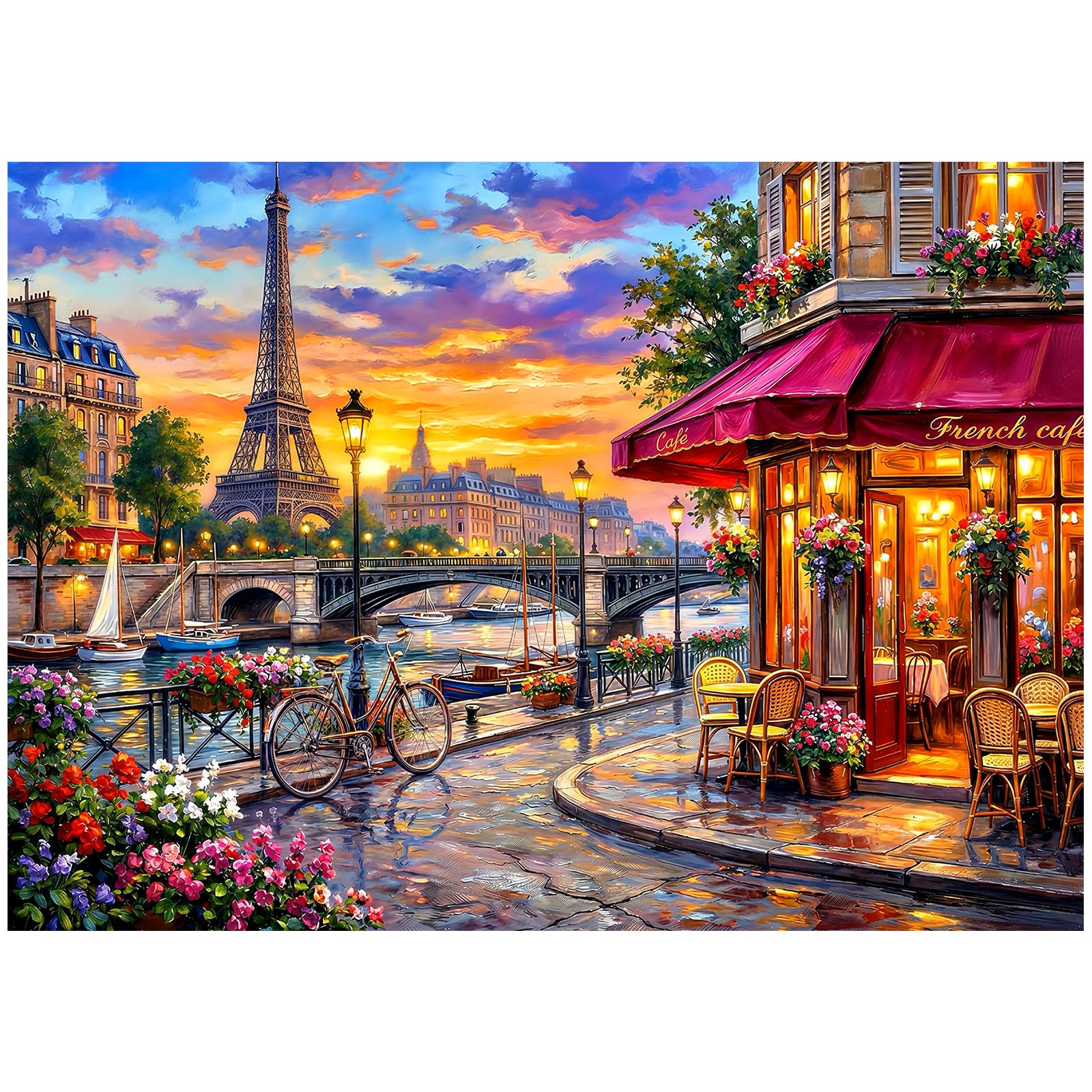 1000 Piece Puzzle for Adults, Scenic Eiffel Tower Jigsaw Puzzles for Adults 1000 Pieces, Fun Challenging Family Puzzle with Letters on Back, Charming Paris Sunset Puzzles for Family Game Night Gift