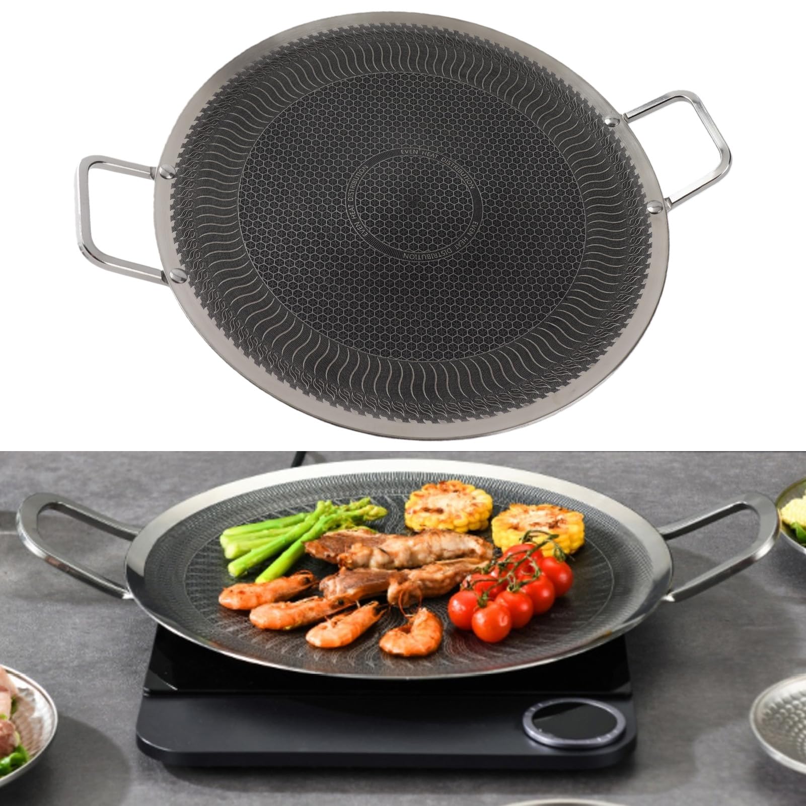 Mingzhe Stal Nierdzewna Koreański Grill Pan BBQ, Powierzchnia (38cm)