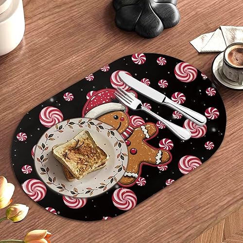 Miniatura 2 de Table Placemats Christmas Table Mats Set of 6 Oval Placemats for Dining Tables Washable Heat Resistant Place Mats for Daily Use 12X18 Inch