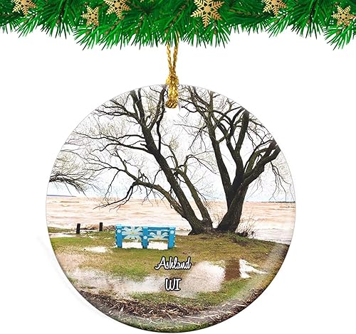 Ashland Maslowski Beach Wisconsin USA - Adorno de Navidad, recuerdo de viaje, colgante personalizado para árbol de Navidad Ashland Maslowski Beach Wisconsin USA - Adorno de Navidad, recuerdo de viaje, colgante personalizado para árbol de Navidad