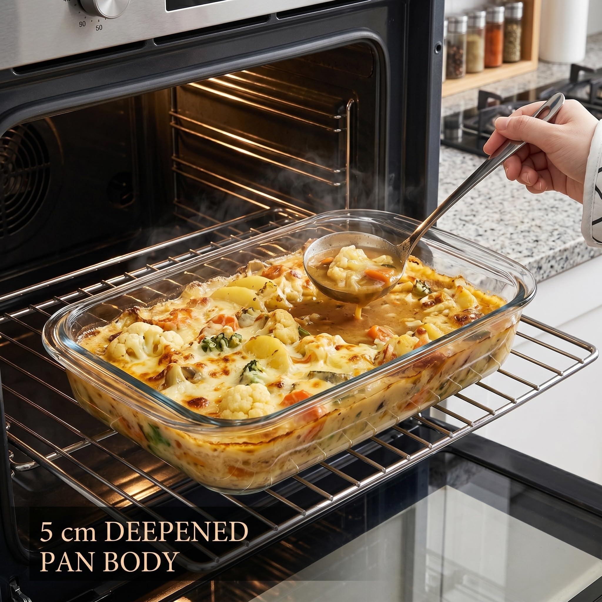 Teglia da forno in vetro, teglia da forno rettangolare in vetro, pirofila per lasagne borosilicato da 3 litri, 5 cm, adatta al e al microonde.